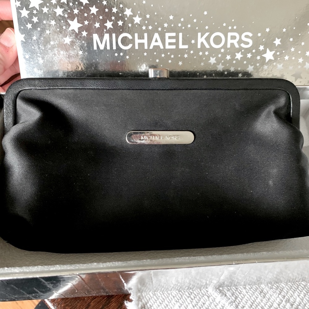 Michael Kors black satin clutch